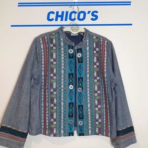 Chico’s embroidered denim jacket